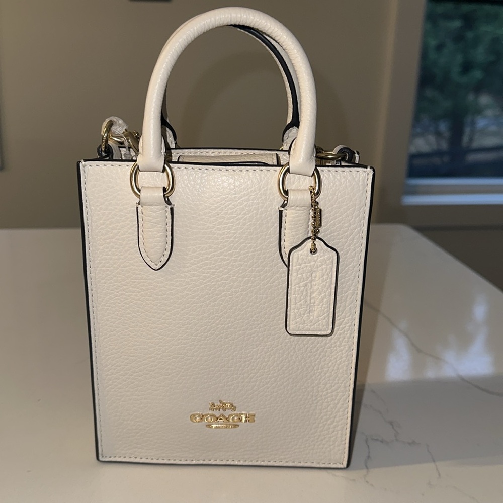NWT COACH NORTH SOUTH PEBBLE LEATHER MINI TOTE In White Chalk CJ500
 $350